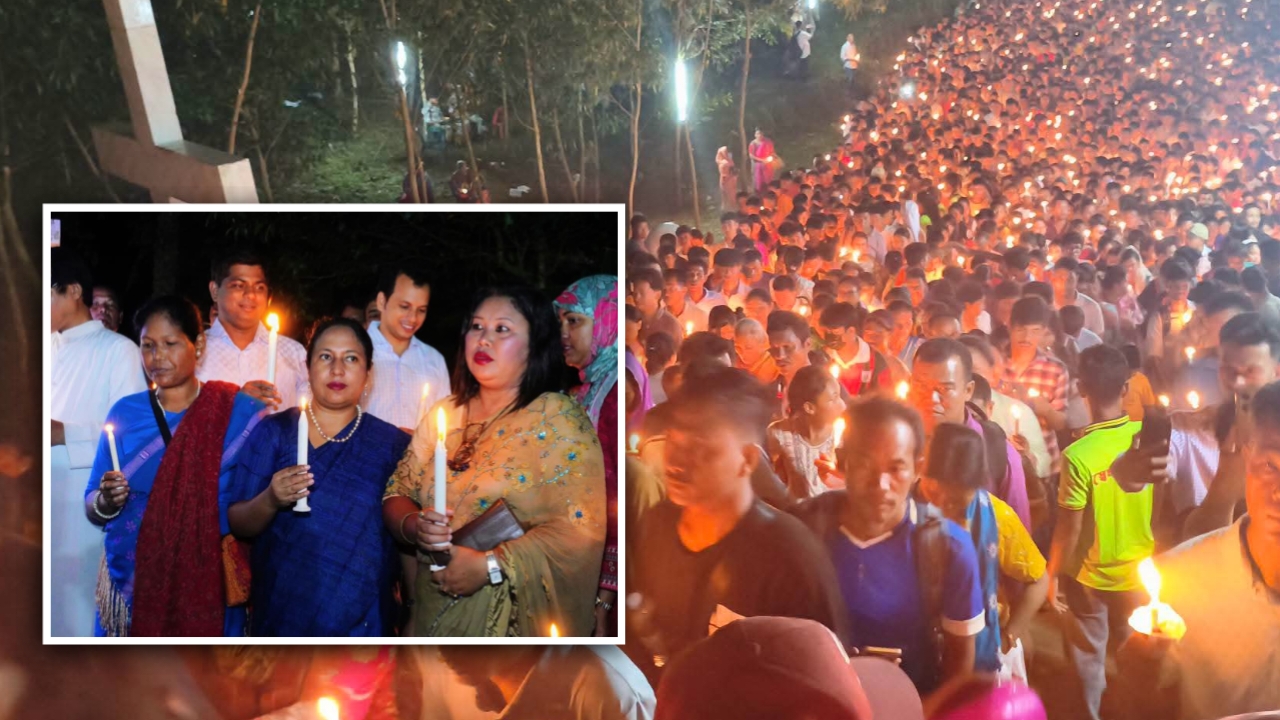 শেরপুরে গারো পাহাড়ে তীর্থ উৎসবে মোমবাতি হাতে অর্ধলাখ তীর্থযাত্রী